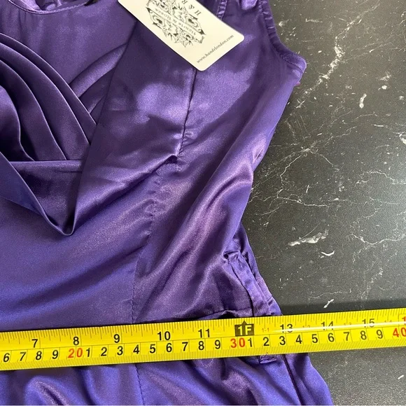H & R London Purple Satin Retro Pin Up Style Fit Flare Tea Length Dress US 6 - Picture 11 of 15